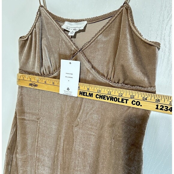 Y2k 90s Inspired Women Midi Dress Tan Velvet Front Slit Oak + Meadow *NWT Size M - Picture 10 of 11